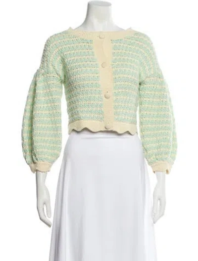 Pre-owned For Love & Lemons Striped Bateau Neckline Sweater In Green