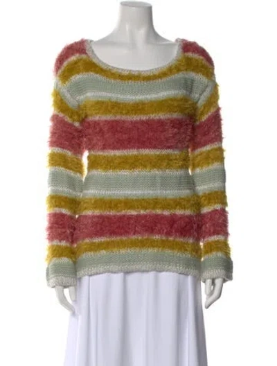 Pre-owned For Love & Lemons Striped Bateau Neckline Sweater In White
