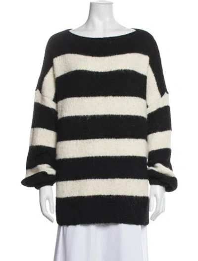 Pre-owned For Love & Lemons Striped Crew Neck Sweater In Black