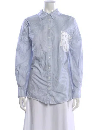 Pre-owned For Love & Lemons Striped Long Sleeve Button-up Top In Blue