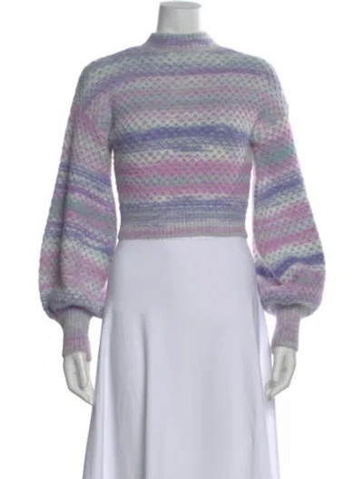 Pre-owned For Love & Lemons Striped Mock Neck Sweater In Purple