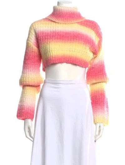 Pre-owned For Love & Lemons Striped Turtleneck Sweater In Pink