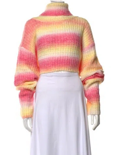 Pre-owned For Love & Lemons Striped Turtleneck Sweater In Pink