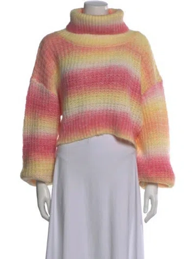 Pre-owned For Love & Lemons Striped Turtleneck Sweater W/ Tags In Pink