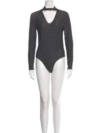 Pre-owned For Love & Lemons Striped V-neck Bodysuit In Black