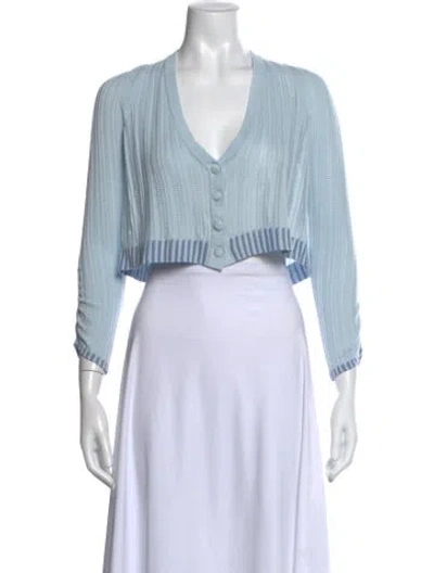 Pre-owned For Love & Lemons Striped V-neck Sweater In Blue