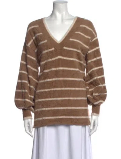 Pre-owned For Love & Lemons Striped V-neck Sweater In Brown