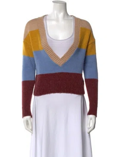 Pre-owned For Love & Lemons Striped V-neck Sweater W/ Tags In Red