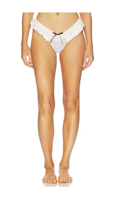 For Love & Lemons Sweetheart Ruffle Thong Panty In White