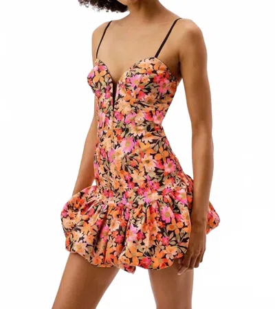 For Love & Lemons Sylvie Strappy Bubble Hem Dress In Orange Floral In Multi