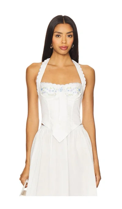 For Love & Lemons Tea Time Poplin Bustier Top In White
