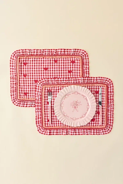 For Love & Lemons Uo Exclusive Gingham Ruffled Placemat - Set Of 2 In Gingham At Urban Outfitters In Pink