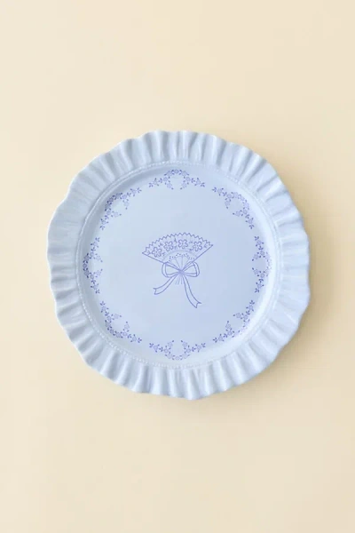 For Love & Lemons Uo Exclusive Ruffle Ceramic Side Plate In Sky At Urban Outfitters In Blue