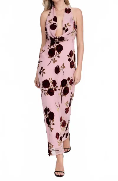 For Love & Lemons Velvet Halter Maxi Dress In Rose In Pink