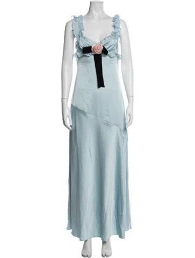 Pre-owned For Love & Lemons V-neck Long Dress In Blue