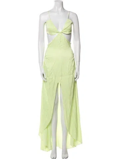 Pre-owned For Love & Lemons V-neck Long Dress In Green