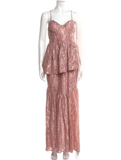 Pre-owned For Love & Lemons V-neck Long Dress W/ Tags In Pink
