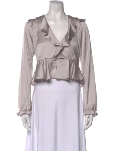 Pre-owned For Love & Lemons V-neck Long Sleeve Blouse In Gray