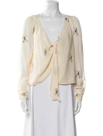 Pre-owned For Love & Lemons V-neck Long Sleeve Blouse In Neutral