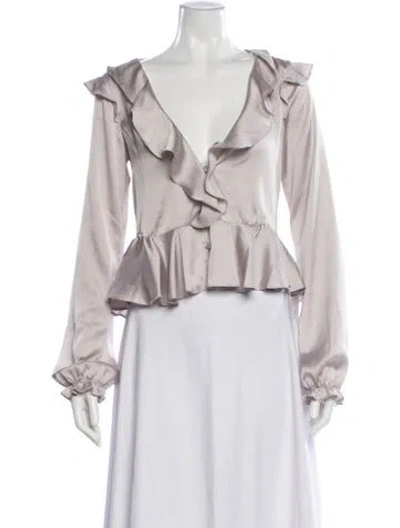 Pre-owned For Love & Lemons V-neck Long Sleeve Blouse In Neutral