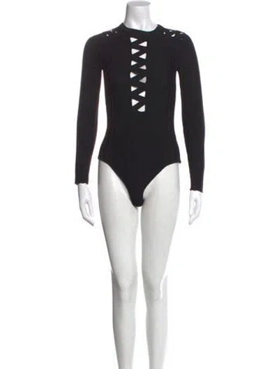 Pre-owned For Love & Lemons V-neck Long Sleeve Bodysuit In Black