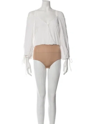 Pre-owned For Love & Lemons V-neck Long Sleeve Bodysuit In White