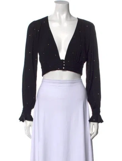 Pre-owned For Love & Lemons V-neck Long Sleeve Crop Top In Black