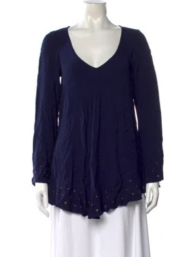Pre-owned For Love & Lemons V-neck Long Sleeve Top In Blue