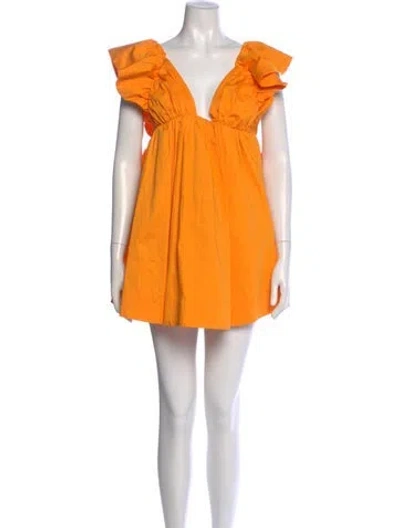 Pre-owned For Love & Lemons V-neck Mini Dress In Orange