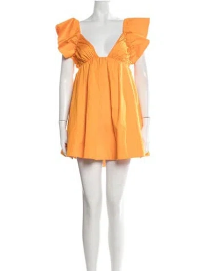 Pre-owned For Love & Lemons V-neck Mini Dress In Orange