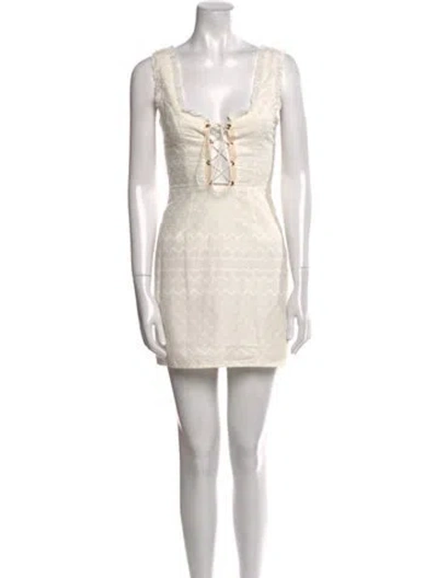 Pre-owned For Love & Lemons V-neck Mini Dress In White