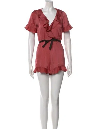 Pre-owned For Love & Lemons V-neck Romper In Red