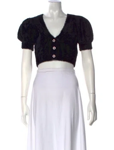 Pre-owned For Love & Lemons V-neck Short Sleeve Crop Top In Black