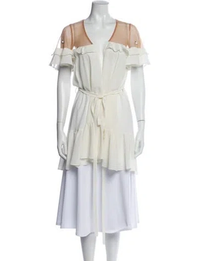 Pre-owned For Love & Lemons V-neck Short Sleeve Top In White