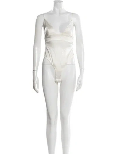 Pre-owned For Love & Lemons V-neck Sleeveless Bodysuit In Neutral