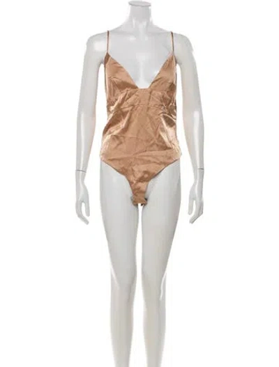 Pre-owned For Love & Lemons V-neck Sleeveless Bodysuit In Neutrals