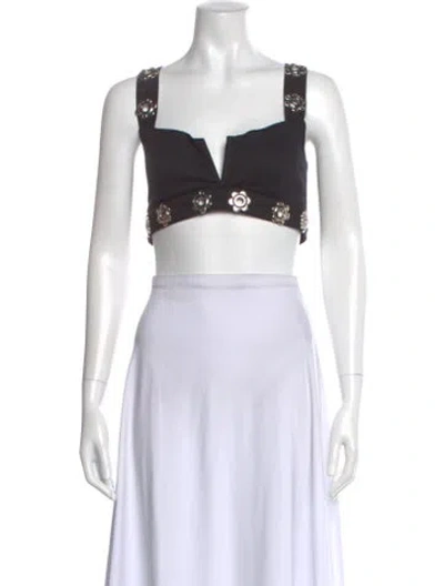 Pre-owned For Love & Lemons V-neck Sleeveless Crop Top In Black