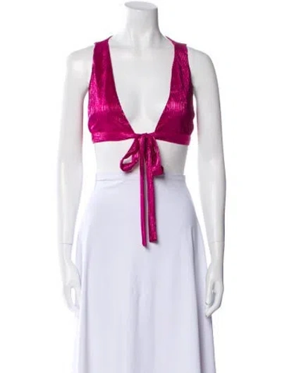 Pre-owned For Love & Lemons V-neck Sleeveless Crop Top In Pink