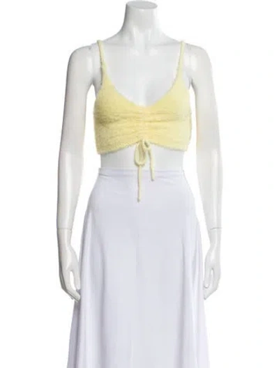 Pre-owned For Love & Lemons V-neck Sleeveless Crop Top In Yellow