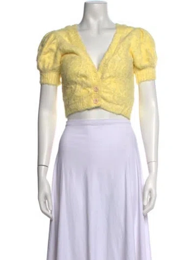 Pre-owned For Love & Lemons V-neck Sweater In Yellow