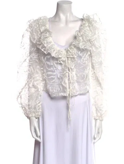 Pre-owned For Love & Lemons V-neck Three-quarter Sleeve Blouse W/ Tags In White