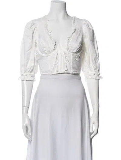 Pre-owned For Love & Lemons V-neck Three-quarter Sleeve Blouse In White