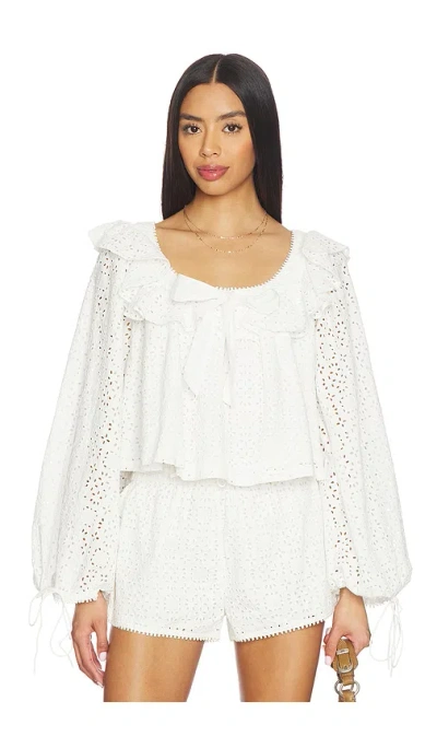 For Love & Lemons Willa Eyelet Top In White