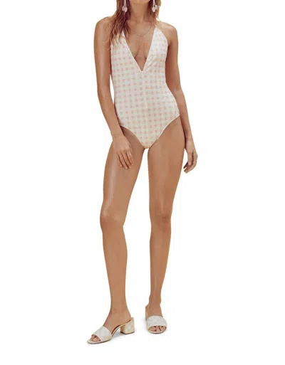 For Love & Lemons Women's Bonnie Zip Front One Piece In Light Pink And White In Multi