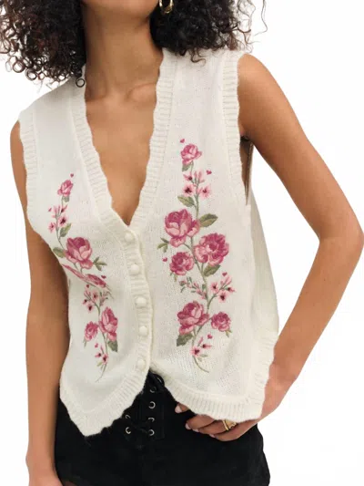 For Love & Lemons Women's Molly Embroidered Sweater Vest In Cream In White
