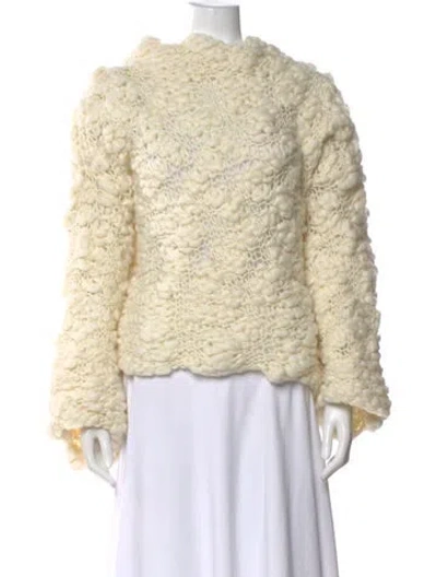 Pre-owned For Love & Lemons Wool Mock Neck Sweater In White