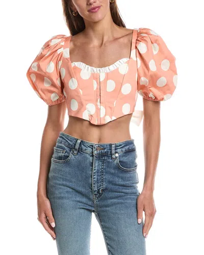 For Love & Lemons Yasmin Puff Sleeve Corset Top In Orange