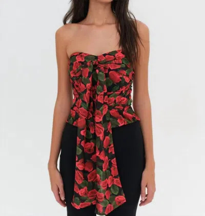 For Love & Lemons Abby Strapless Top In Red Floral In Black