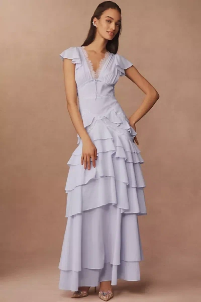 For Love & Lemons Adriana Silk Blend V-neck Ruffle A-line Maxi Dress