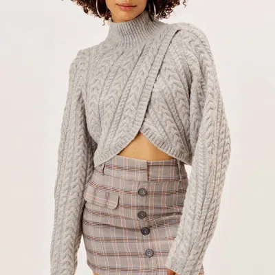 For Love & Lemons Amelia Cross Front Turtleneck Sweater In Grey